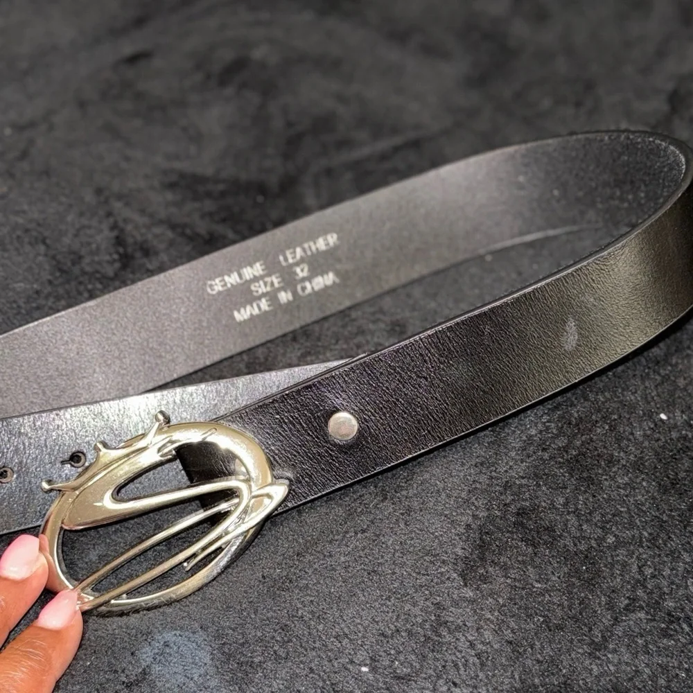 Silver Snake Buckle, Black Leather Belt for Women, Thick belt, 90s Vintage